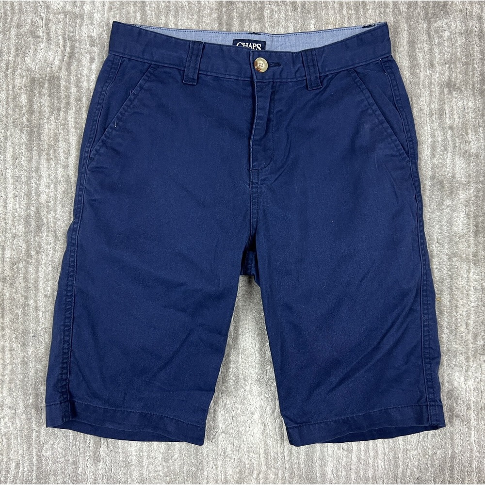 Chaps Chino Shorts Boy 14 Navy Blue Flat Front Cotton Blend Twill Casual Classic